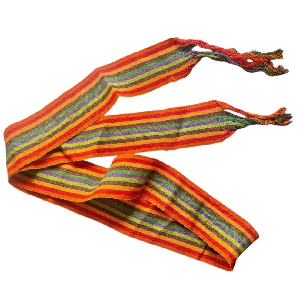 Guatemalan Sash Belt Multicolor 76" Handwoven Boho Gift OJ Red Brown Green Pink